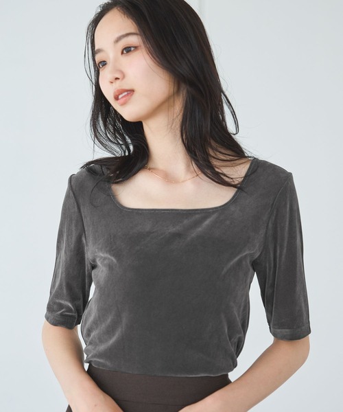Andemiu(アンデミュウ)の「シアーベロア5分袖カットソー/1043814(Tシャツ/カットソー・レディース・オフホワイト/ブラウン/チャコールグレー・FREE)」の9枚目の写真