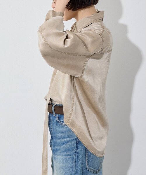 Whim Gazette（ウィムガゼット）の「顔料染めツイルボウタイシャツ/セットアップ可（シャツ/ブラウス・レディース・ベージュ/ライトグレー・FREE）」の16枚目の写真