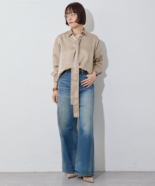 Whim Gazette（ウィムガゼット）の「顔料染めツイルボウタイシャツ/セットアップ可（シャツ/ブラウス・レディース・ベージュ/ライトグレー・FREE）」の14枚目の写真