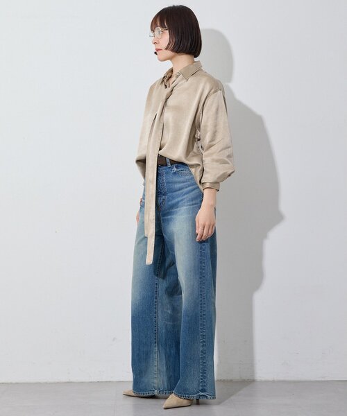 Whim Gazette（ウィムガゼット）の「顔料染めツイルボウタイシャツ/セットアップ可（シャツ/ブラウス・レディース・ベージュ/ライトグレー・FREE）」の15枚目の写真