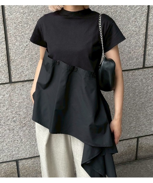 LE CIEL BLEU（ルシェルブルー）の「アシンメトリックヘムトップ / Asymmetric Hem Top（Tシャツ/カットソー・レディース・ブラック/オフホワイト・36/38）」の2枚目の写真
