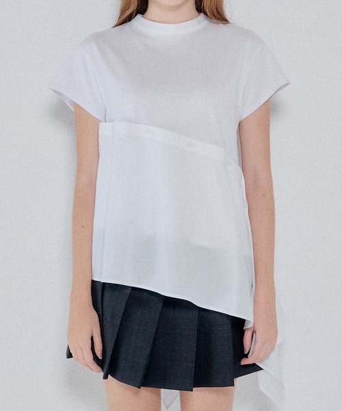 LE CIEL BLEU（ルシェルブルー）の「アシンメトリックヘムトップ / Asymmetric Hem Top（Tシャツ/カットソー・レディース・ブラック/オフホワイト・36/38）」の7枚目の写真