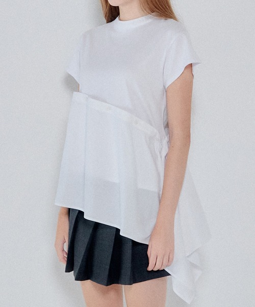 LE CIEL BLEU（ルシェルブルー）の「アシンメトリックヘムトップ / Asymmetric Hem Top（Tシャツ/カットソー・レディース・ブラック/オフホワイト・36/38）」の5枚目の写真