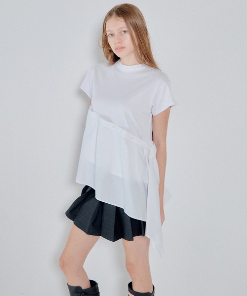 LE CIEL BLEU（ルシェルブルー）の「アシンメトリックヘムトップ / Asymmetric Hem Top（Tシャツ/カットソー・レディース・ブラック/オフホワイト・36/38）」の4枚目の写真