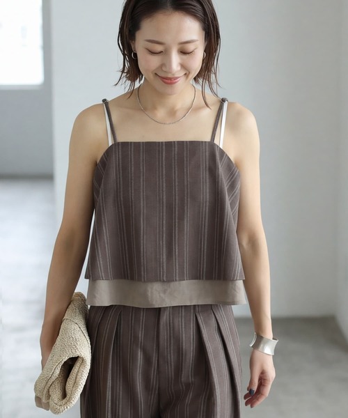 STYLE DELI(スタイルデリ)の「麻調ストライプ柄セットアップ(キャミソール・レディース・サンドベージュ/ブラウン系その他・FREE)」の20枚目の写真