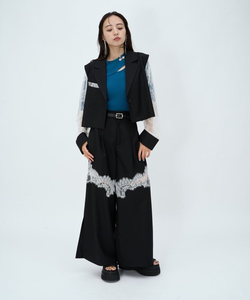 HARE（ハレ）の「【接触冷感】レースキリカエワイドパンツ(HARE)（スラックス・レディース・ブラック/ブラウン/グレー・FREE）」の4枚目の写真