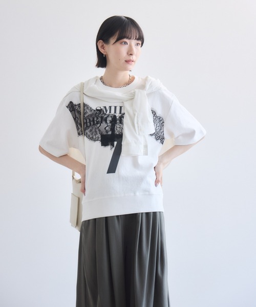 Paradise Picnic(パラダイスピクニック)の「TRANOI. SEVENレースTシャツ(Tシャツ/カットソー・レディース・ホワイト/ブラック・FREE)」の4枚目の写真