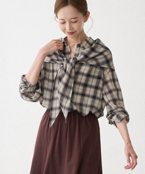 ROPE' PICNIC(ロペピクニック)の「シアーマドラスチェックボイルスカーフ(バンダナ/スカーフ・レディース・オフホワイト/ラベンダー/ブラック・FREE)」の6枚目の写真