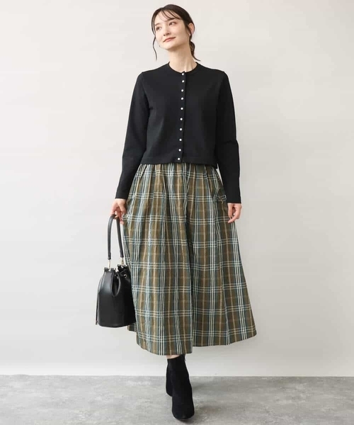 MK MICHEL KLEIN（エムケーミッシェルクラン）の「[洗える]チェック柄タフタスカート（スカート・レディース・ネイビー/カーキ・38）」の12枚目の写真