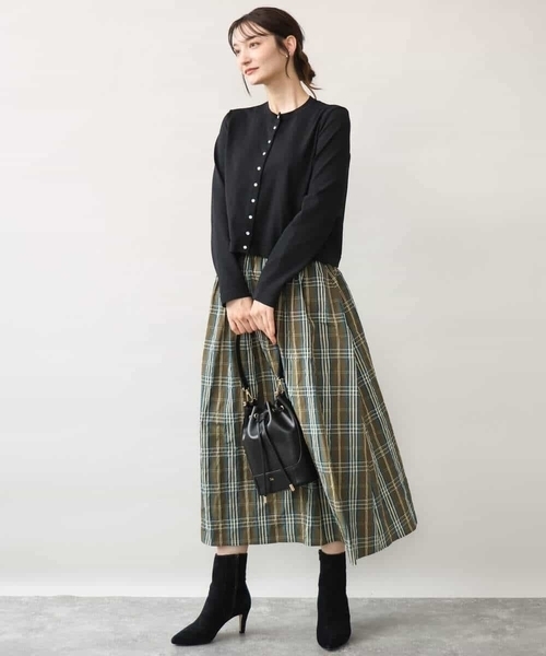 MK MICHEL KLEIN（エムケーミッシェルクラン）の「[洗える]チェック柄タフタスカート（スカート・レディース・ネイビー/カーキ・38）」の13枚目の写真