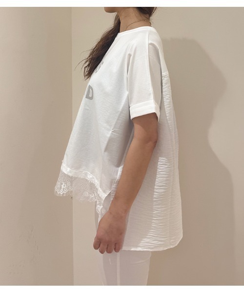 Desert　Rose（デザートローズ）の「【MoNiLE/モニーレ】シルケット天竺＆シアーサッカーレース付きロゴTシャツ（Tシャツ/カットソー・レディース・オフホワイト・FREE）」の11枚目の写真