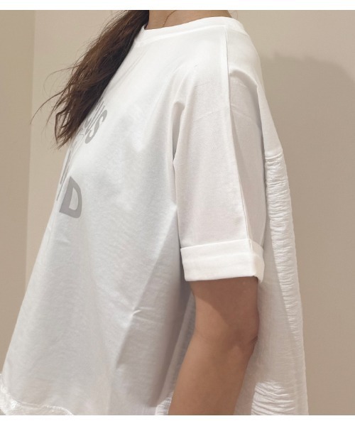 Desert　Rose（デザートローズ）の「【MoNiLE/モニーレ】シルケット天竺＆シアーサッカーレース付きロゴTシャツ（Tシャツ/カットソー・レディース・オフホワイト・FREE）」の2枚目の写真