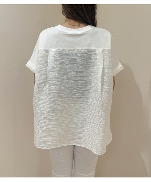 Desert　Rose（デザートローズ）の「【MoNiLE/モニーレ】シルケット天竺＆シアーサッカーレース付きロゴTシャツ（Tシャツ/カットソー・レディース・オフホワイト・FREE）」の12枚目の写真