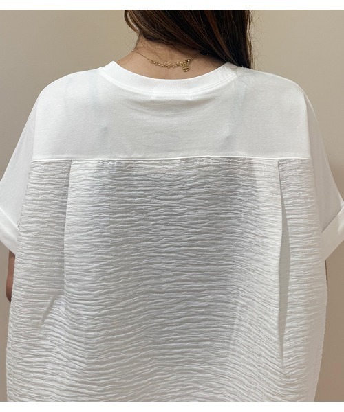 Desert　Rose（デザートローズ）の「【MoNiLE/モニーレ】シルケット天竺＆シアーサッカーレース付きロゴTシャツ（Tシャツ/カットソー・レディース・オフホワイト・FREE）」の3枚目の写真