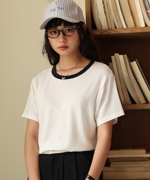 JOCOSA(ジョコサ)の「とろける涼感 贅沢リネン×テンセル Tシャツ(Tシャツ/カットソー・レディース・ネイビー/ベージュ/ストライプ/ホワイト・L/M)」の12枚目の写真