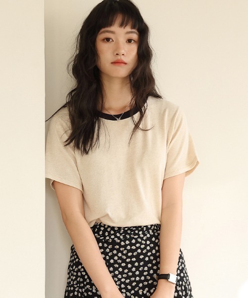 JOCOSA(ジョコサ)の「とろける涼感 贅沢リネン×テンセル Tシャツ(Tシャツ/カットソー・レディース・ネイビー/ベージュ/ストライプ/ホワイト・L/M)」の8枚目の写真