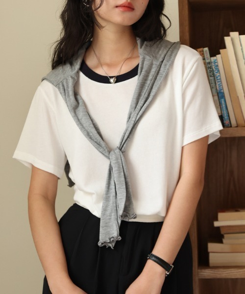 JOCOSA(ジョコサ)の「とろける涼感 贅沢リネン×テンセル Tシャツ(Tシャツ/カットソー・レディース・ネイビー/ベージュ/ストライプ/ホワイト・L/M)」の14枚目の写真