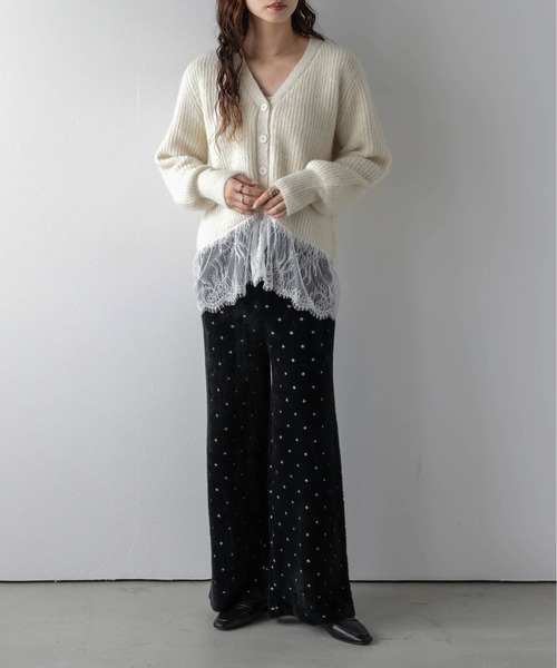 AMELY（エミリー）の「ドット×フェザーワイドパンツ/ふわふわ/ニット（その他パンツ・レディース・ブラック/ホワイト・L/M）」の10枚目の写真