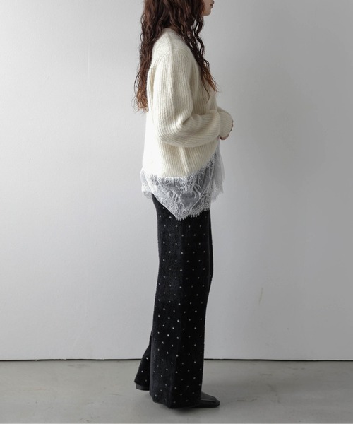 AMELY（エミリー）の「ドット×フェザーワイドパンツ/ふわふわ/ニット（その他パンツ・レディース・ブラック/ホワイト・L/M）」の11枚目の写真
