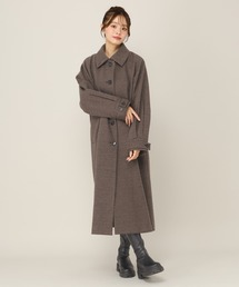 ●Heather 2WAYステンカラーロングコート ブラウンチェック　S● セール】Heather｜ヘザーのステンカラーコート（ブラウン/茶色系