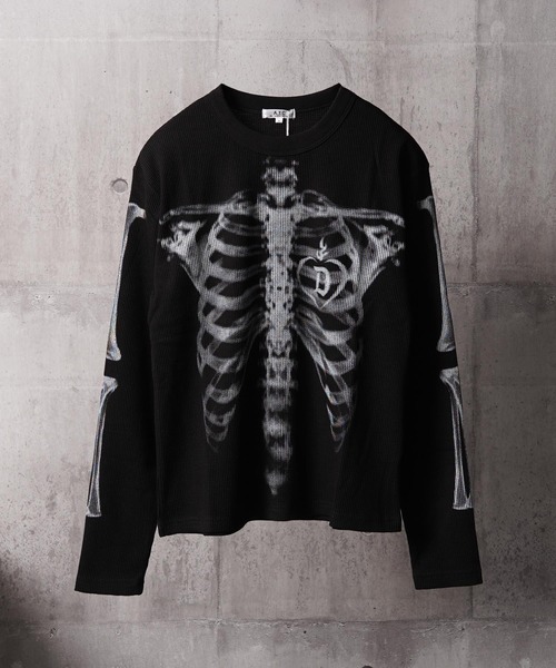 1111clothing(ワンフォークロージング)の「ボーンプリント ワッフルロンTee / Bone Graphic Waffle Long Sleeve T-Shirt(Tシャツ/カットソー・メンズ・オフホワイト/ブラック・M/L)」の18枚目の写真
