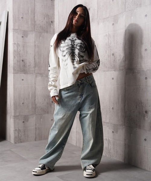 1111clothing(ワンフォークロージング)の「ボーンプリント ワッフルロンTee / Bone Graphic Waffle Long Sleeve T-Shirt(Tシャツ/カットソー・メンズ・オフホワイト/ブラック・M/L)」の7枚目の写真