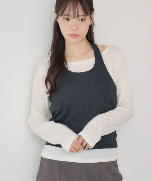 ojos　ホルターネックレイヤードカットソー セットアイテム】ホルターネックレイヤードトップス（Tシャツ