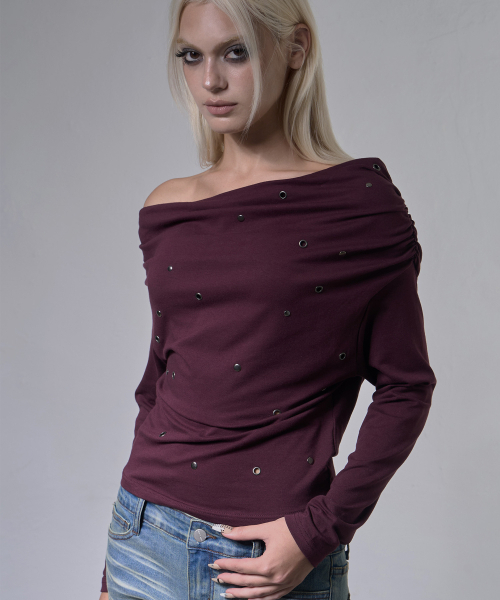 FANCY CLUB(ファンシークラブ)の「アイレットカウルワンショルダートップ (プラム) F26ZB520(Tシャツ/カットソー・レディース・その他・FREE)」の1枚目の写真