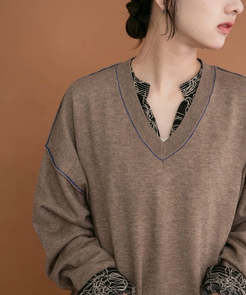ITEMS URBANRESEARCH(アイテムズ アーバンリサーチ)の「Vネック配色ラインニット(ニット/セーター・レディース・ピンク/グレー/ブラウン・FREE)」の17枚目の写真