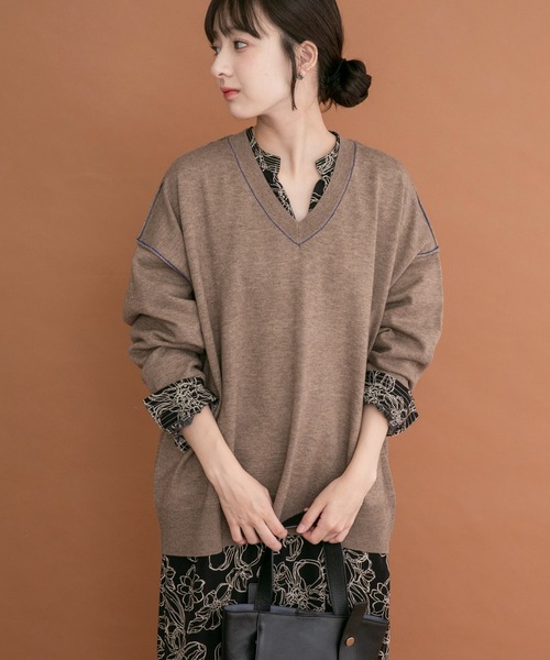 ITEMS URBANRESEARCH(アイテムズ アーバンリサーチ)の「Vネック配色ラインニット(ニット/セーター・レディース・ピンク/グレー/ブラウン・FREE)」の18枚目の写真