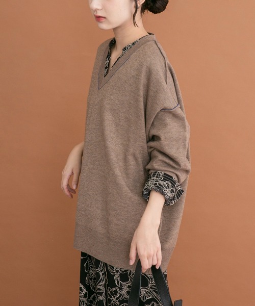 ITEMS URBANRESEARCH(アイテムズ アーバンリサーチ)の「Vネック配色ラインニット(ニット/セーター・レディース・ピンク/グレー/ブラウン・FREE)」の19枚目の写真