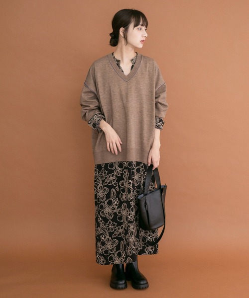 ITEMS URBANRESEARCH(アイテムズ アーバンリサーチ)の「Vネック配色ラインニット(ニット/セーター・レディース・ピンク/グレー/ブラウン・FREE)」の21枚目の写真