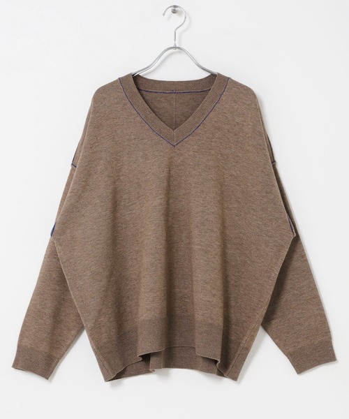 ITEMS URBANRESEARCH(アイテムズ アーバンリサーチ)の「Vネック配色ラインニット(ニット/セーター・レディース・ピンク/グレー/ブラウン・FREE)」の4枚目の写真