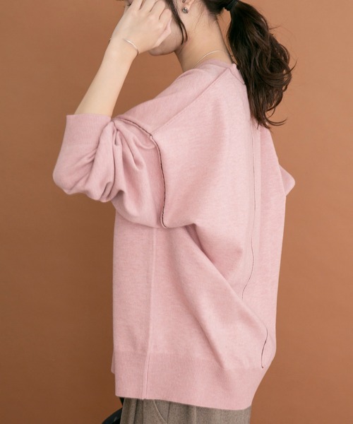 ITEMS URBANRESEARCH(アイテムズ アーバンリサーチ)の「Vネック配色ラインニット(ニット/セーター・レディース・ピンク/グレー/ブラウン・FREE)」の6枚目の写真