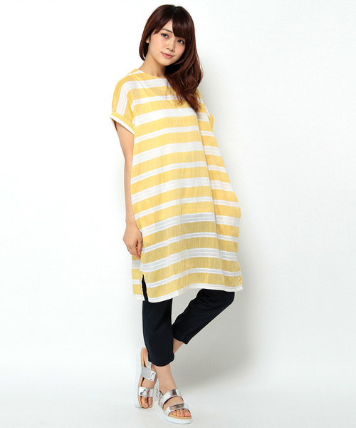 LBC(エルビーシー)の「コットン変形ボーダークルーワンピース(ワンピース・レディース・ブラック/イエロー/ネイビー・MEDIUM/LARGE)」の3枚目の写真