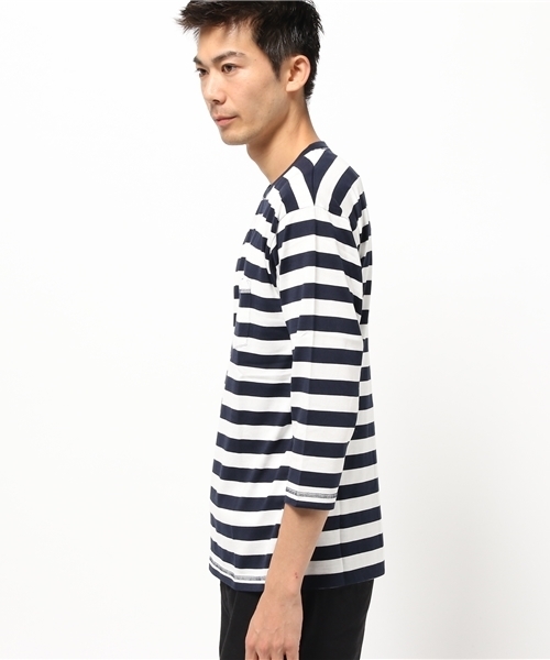 ADAM ET ROPE'(アダムエロペ)の「クルーネックワイドボーダー7分Tシャツ(Tシャツ/カットソー・メンズ・ブルー系その他/ダークグリーン・M/L)」の3枚目の写真