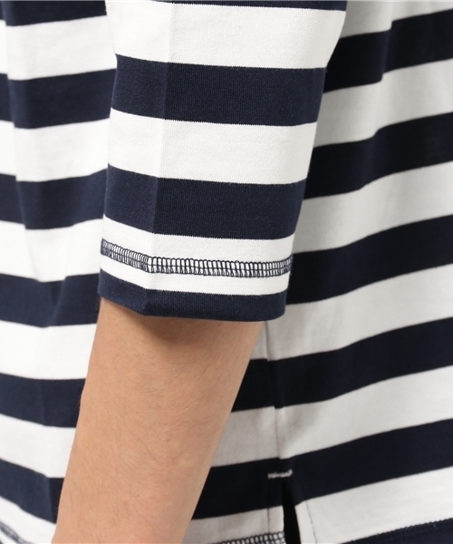 ADAM ET ROPE'(アダムエロペ)の「クルーネックワイドボーダー7分Tシャツ(Tシャツ/カットソー・メンズ・ブルー系その他/ダークグリーン・M/L)」の6枚目の写真