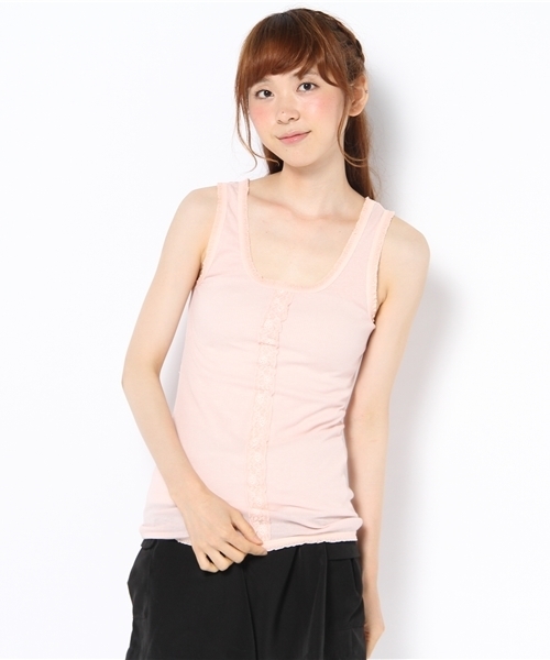 mystic(ミスティック)の「テレコフロントレースタンク(Tシャツ/カットソー・レディース・アイボリー/サンドベージュ/ブラック/ミント/サーモンピンク/グレー・フリ-)」の6枚目の写真