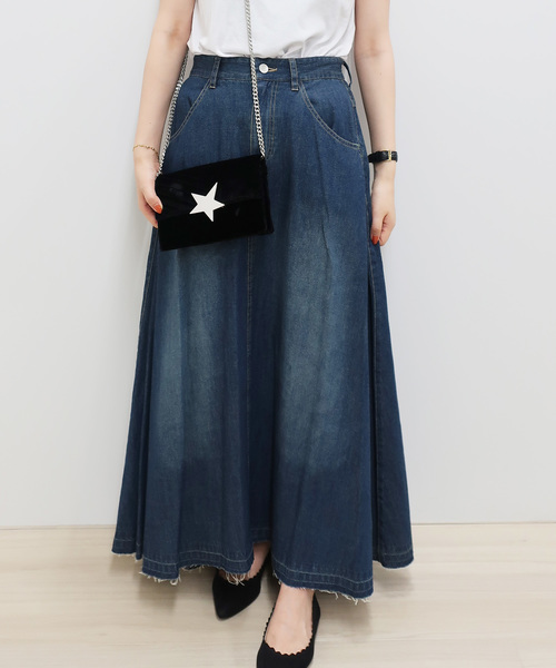 C Smile シー スマイル の デニムマキシフレアスカート デニムスカート Wear C Smile シー スマイル の デニムマキシフレアスカート デニムスカート Wear