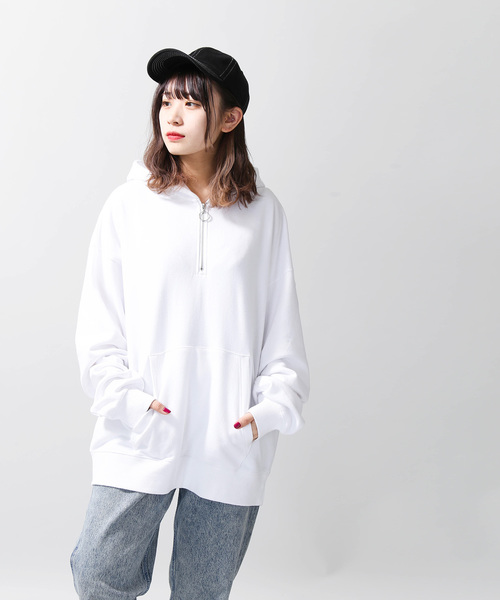 WEGO(ウィゴー)の「WEGO/ハーフジップビッグシルエットプルパーカー(パーカー・メンズ・杢グレー/ホワイト/ダークグリーン/パープル/ブラック・LARGE/MEDIUM/SMALL)」の14枚目の写真