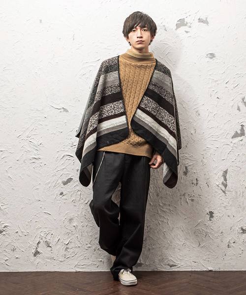 MinoriTY（マイノリティ）の「マルチボーダーケープ（マフラー・メンズ・ブラック/ブラウン・FREE）」の8枚目の写真