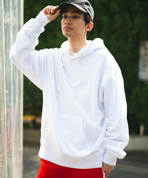 WEGO（ウィゴー）の「WEGO/カラービッグシルエットパーカー（パーカー・メンズ・イエロー/オレンジ/ブラック/サックスブルー/ベージュ/ホワイト/ライトパープル/杢グレー/レッド/ライトピンク・LARGE/MEDIUM/SMALL/X-SMALL）」の2枚目の写真