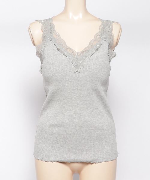 archives（アルシーヴ）の「テレコレースタンク（タンクトップ・レディース・グレー/ブラック/ベージュ/オフホワイト・MEDIUM）」の3枚目の写真