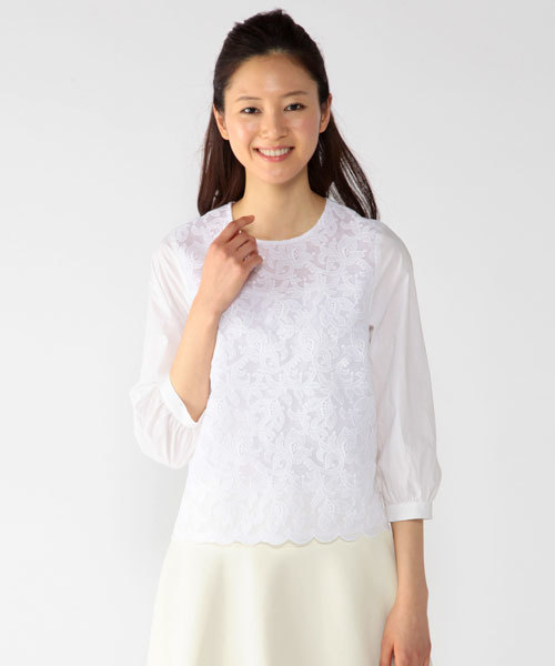 Demi-Luxe BEAMS(デミルクス ビームス)の「Demi-Luxe BEAMS / オーガンジー レースブラウス(シャツ/ブラウス・レディース・ホワイト/ブラック・38/36)」の2枚目の写真