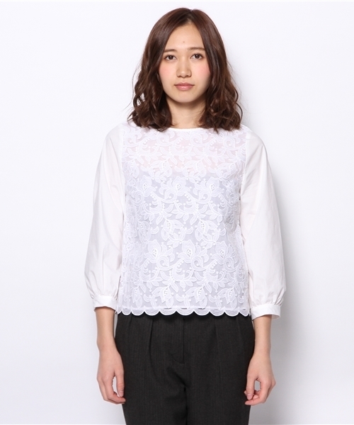 Demi-Luxe BEAMS(デミルクス ビームス)の「Demi-Luxe BEAMS / オーガンジー レースブラウス(シャツ/ブラウス・レディース・ホワイト/ブラック・38/36)」の3枚目の写真