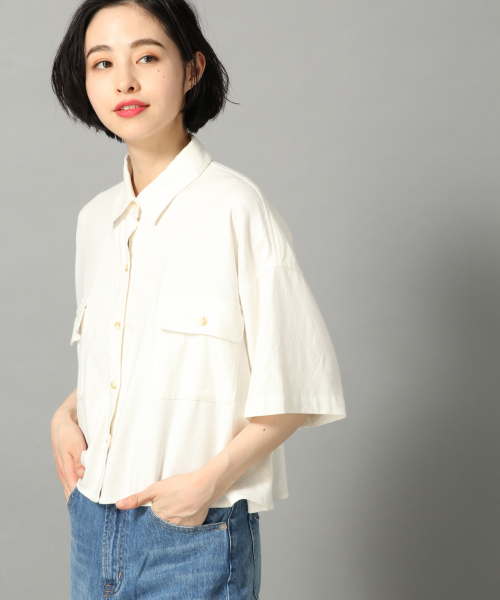 LOWRYS FARM（ローリーズファーム）の「リネンショートシャツＳＳ　833664（シャツ/ブラウス・レディース・ベージュ/オフホワイト/レッド・FREE）」の5枚目の写真