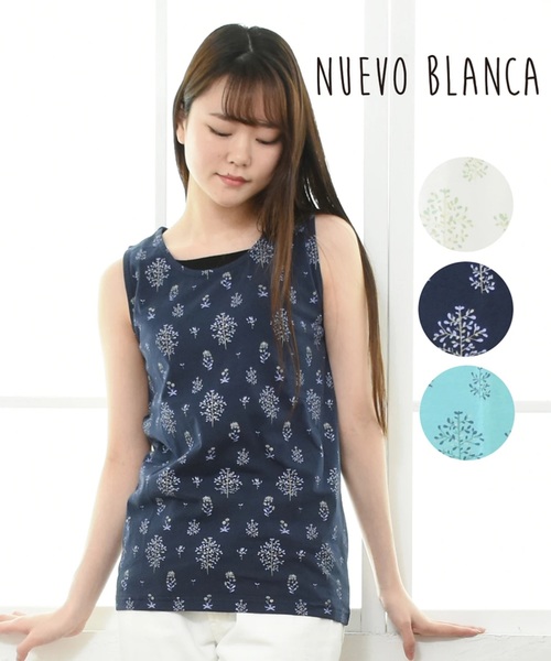 go slow caravan（ゴースローキャラバン）の「NUEVO BLANCA/ヌエヴォブランカ　総柄ポイントラメタンク（タンクトップ・レディース・ホワイト/ネイビー/ライトグリーン・FREE）」の6枚目の写真