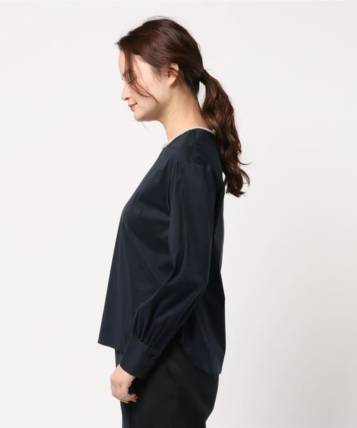 La TOTALITE（ラトータリテ）の「クルーパールブラウス【手洗い可能】◆（シャツ/ブラウス・レディース・ネイビー/サックスブルー・FREE）」の3枚目の写真