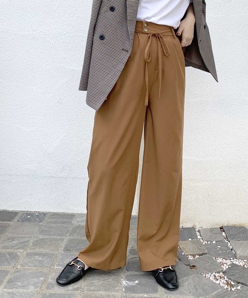 Cheek(チーク)の「ベルテッド2タックパンツ(その他パンツ・レディース・キャメル/チャコールグレー/ピンク・MEDIUM)」の1枚目の写真