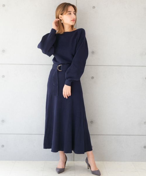 Jewelobe(ジュエローブ)の「ドルマンニットプリーツライクワンピース(ワンピース・レディース・ネイビー/ブラウン/グリーン/ボルドー・FREE)」の3枚目の写真